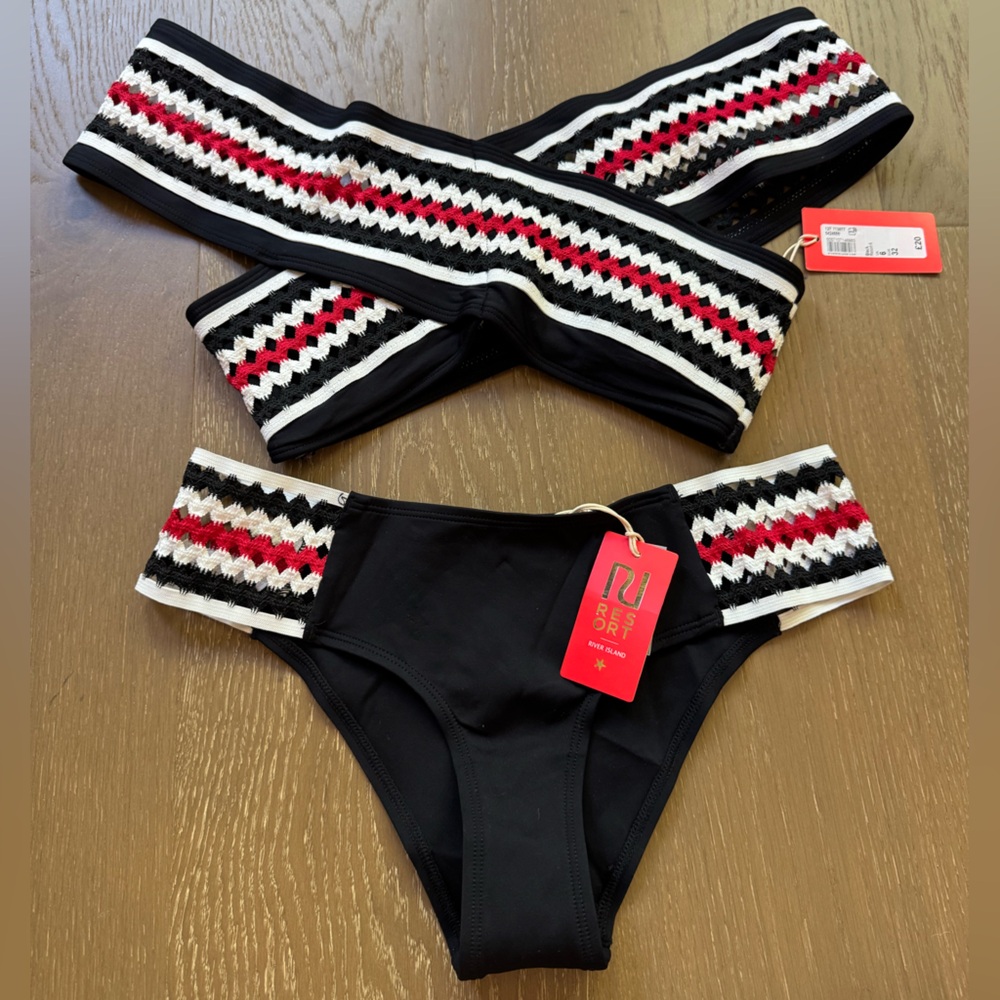 NWT River Island Black and Red Patterned Bikini Set